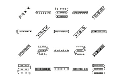 Light strip icon. LED ribbon modules for decorative lighting stripes,