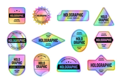 Holographic foil sticker. Holo emblem tags templates with iridescent c