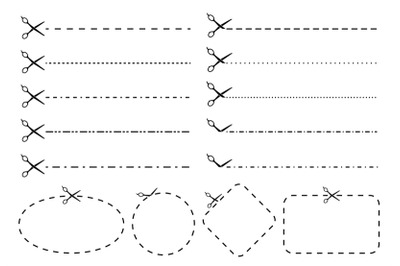 Scissors cut line. Voucher or coupon cutout dashed lines with scissor