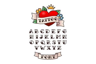 Old school tattoo font. American traditional lettering, hand drawn sai