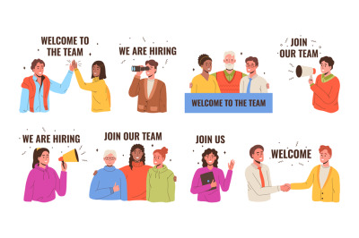 Join our team banners. Welcome to team, we are hiring and join us. Hea