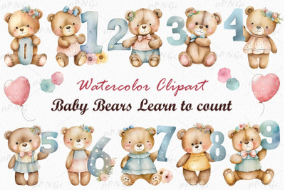 Watercolor bears holding numbers