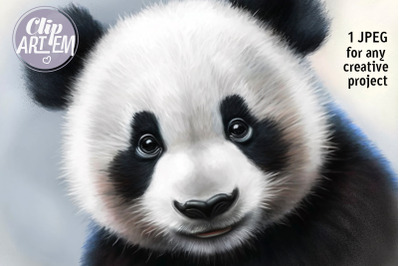 Black and White Baby Panda 1 JPEG Watercolor Painting Image Wall Decor