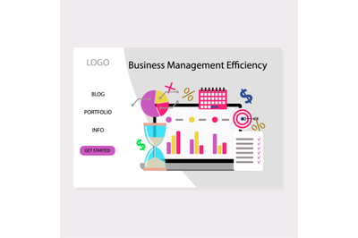 Business management efficiency landing page, manage chart and graphic