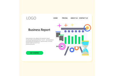 Business report landing page, analysis chart and metric of company