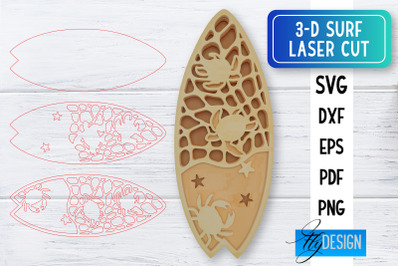 3D Surf Laser Cut SVG | Summer SVG | Surfing CNC Files