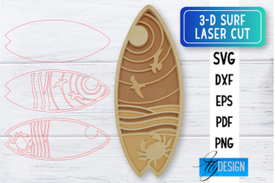 3D Surf Laser Cut SVG | Summer SVG | Surfing CNC Files