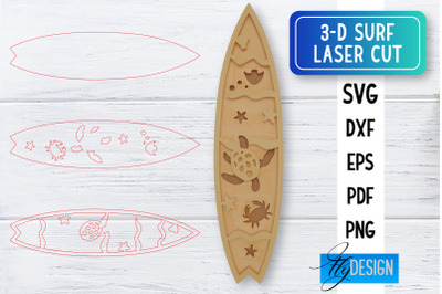 3D Surf Laser Cut SVG | Summer SVG | Surfing CNC Files