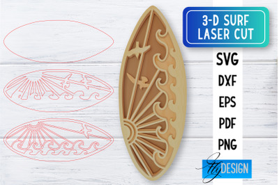 3D Surf Laser Cut SVG | Summer SVG | Surfing CNC Files