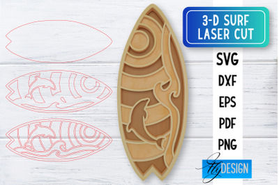 3D Surf Laser Cut SVG | Summer SVG | Surfing CNC Files