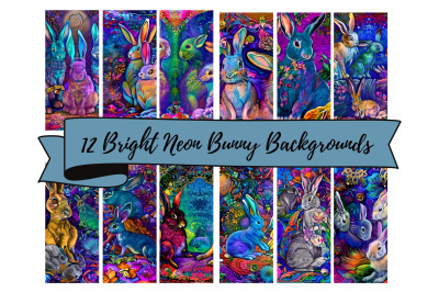 12 Bright Neon Bunnies Background