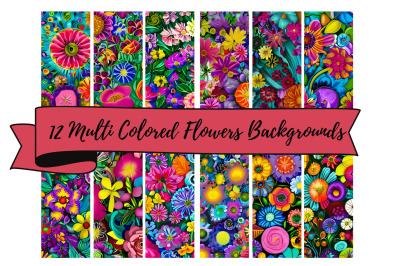 12  Multi Colored Abstract Flowers Background Sheets