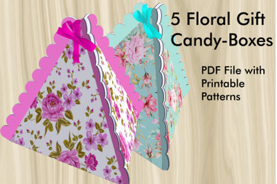 5 Floral Gift Candy-Boxes - PDF Printable Patterns