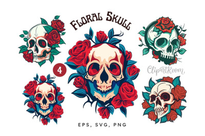 Skull and Roses. Skeleton png &amp; svg clipart