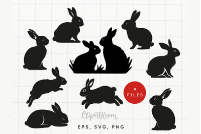 Easter Bunny Vector Silhouette Set