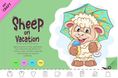 Cartoon Sheep on Vacation. Clipart