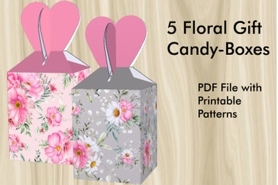 5 Valentine Gift Candy-Boxes - PDF Printable Patterns