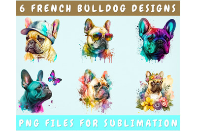 French Bulldog Sublimation Designs Bundle, 6 Designs, Frenchie PNG