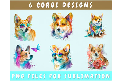 Corgi Sublimation Designs Bundle, 6 Designs, Corgi PNG Files