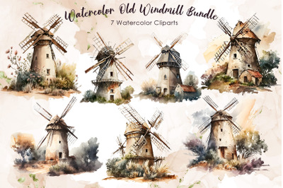 Watercolor Old Windmill Bundle