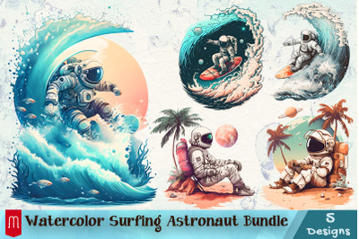 Watercolor Surfing Astronaut Bundle