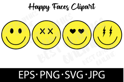 Happy Face EPS SVG PNG JPG Emoji Faces Emoticons Smiley Face