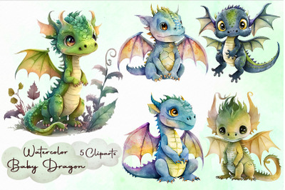 Watercolor Cute Baby Dragon Bundle