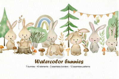 Watercolor bunnies clipart.
