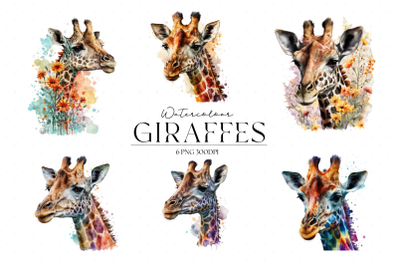 Colourful Watercolour Giraffes PNG Clipart