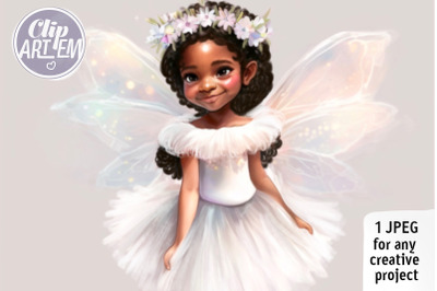 Sweet Black Girl Fairy Digital Wall Decor Watercolor JPEG Image File