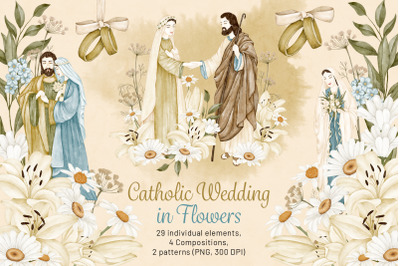 Catholic Wedding Clipart. Maria Joseph Marriage. Religious Engagement.