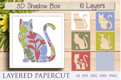 Cat layered papercut, Animal shadow box