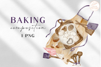 Watercolor Bakery Clipart. Cooking Apron PNG Illustration