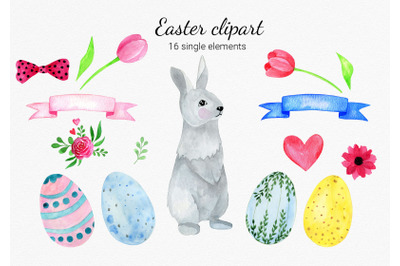 Easter Bunny and Eggs Watercolor Clipart