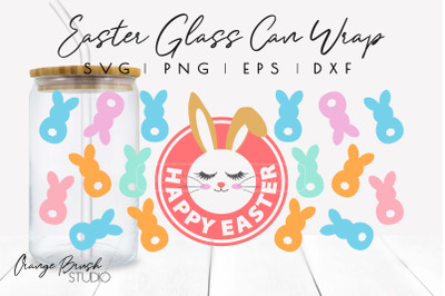 Bunny Face Easter Can Glass Wrap 16 oz Glass Can Svg