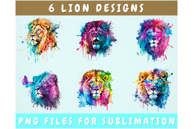Lion Sublimation Designs Bundle, 6 Designs, Lion PNG, Lion Clipart
