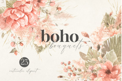 Boho Bouquets watercolor clipart