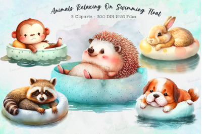 Animals Relaxing On Swimming Float