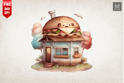 Watercolor Hamburger House 2