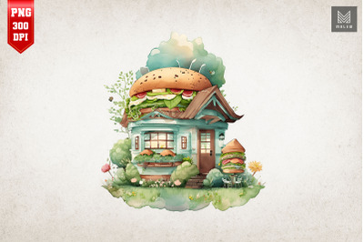 Watercolor Hamburger House 9