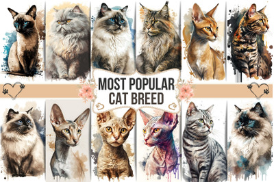 Most Popular Cat Breeds Watercolor Wall Art