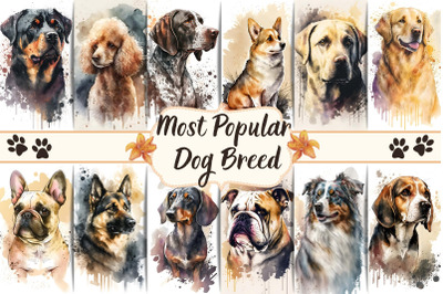 Most Popular Dog Breed Watercolor Wall Art