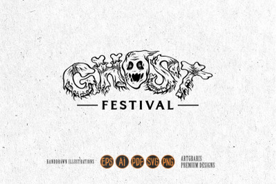 Creepy ghost festival word hand lettering font silhouette