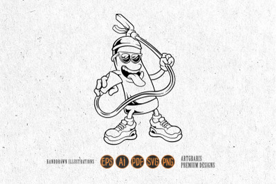 Funny cool fire extinguisher sunglasses mascot illustrations monochrom