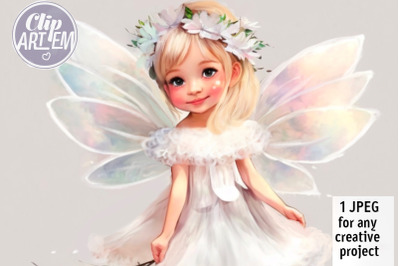 Cute Blond Girl Fairy Nursery Wall Art Watercolor JPEG Image