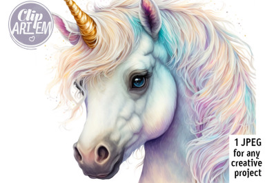 Cute Unicorn Digital Watercolor JPEG Image Print  Wall Decor File