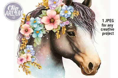 GirlCute Pony with Flowers JPEG Wall Art Digital Print File