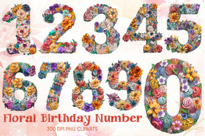 Floral Birthday Number Letter Cliparts