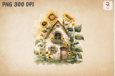 Watercolor Sunflower House 7