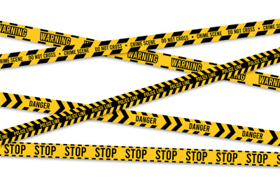 Warning tape. Yellow police crime scene cross stripes, danger zone des